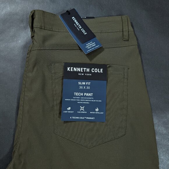 Kenneth Cole Tech Pants Men Slim Fit Dark Olive Green Size 36x30 36x32 38x32